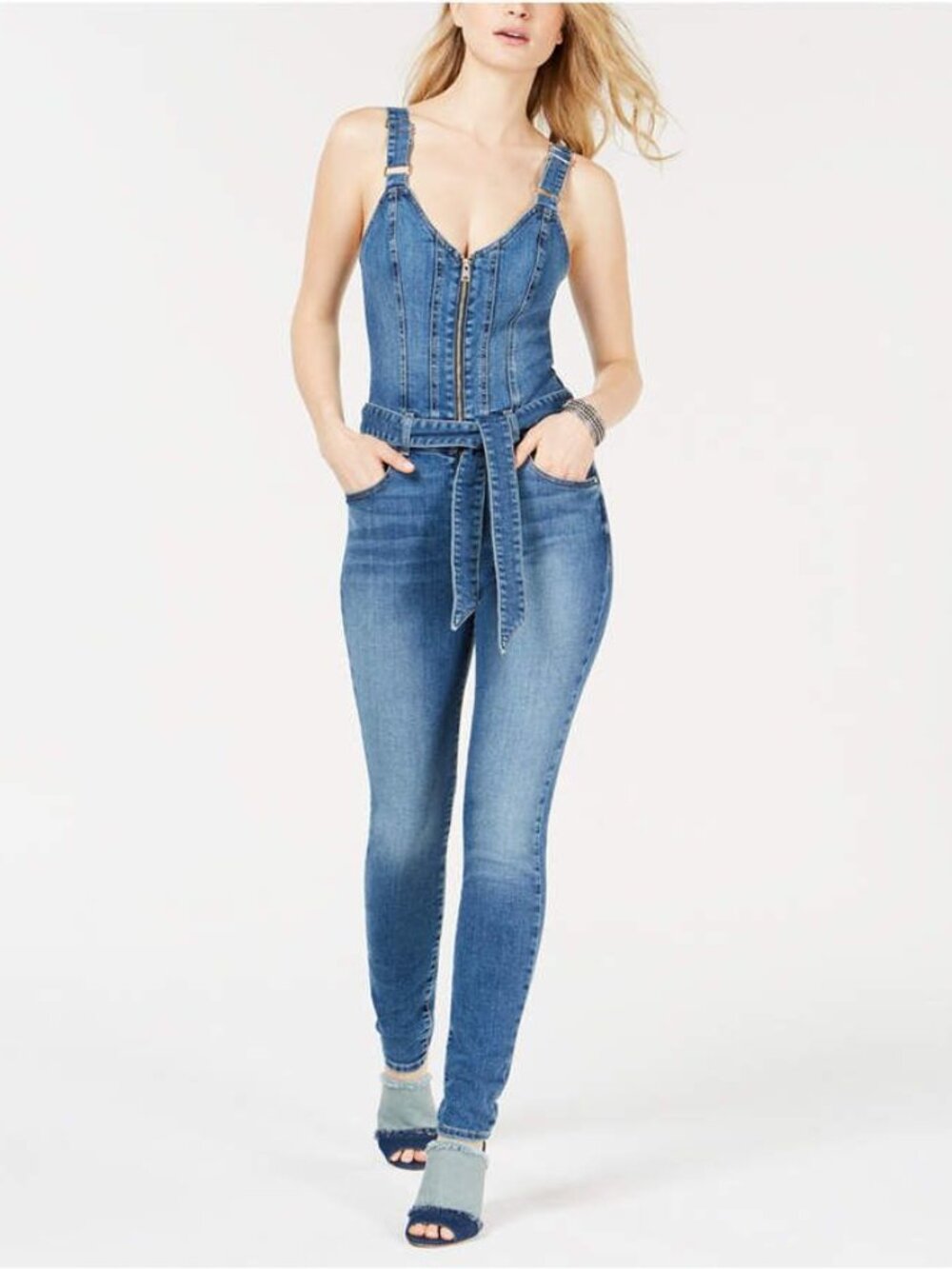 GUESS Kaia Belted Denim Jumpsuit - Size L